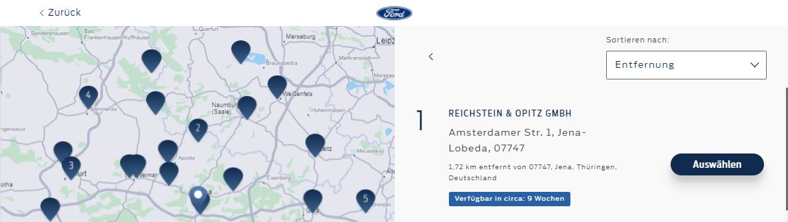 Bestellung Ford MUstang Mach-E / Auswahl Ford-Partner